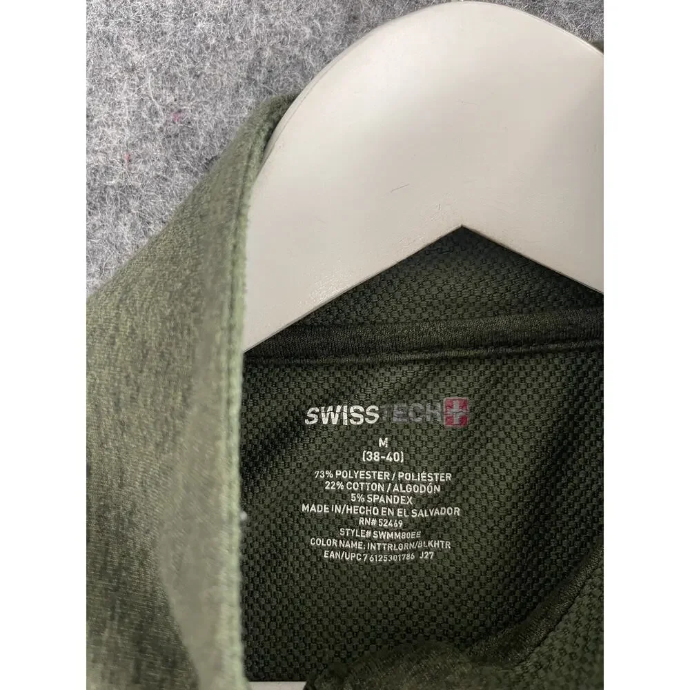 SwissTech Sweater Mens Medium Green Pullover Sweatshirt Quarter Zip N253